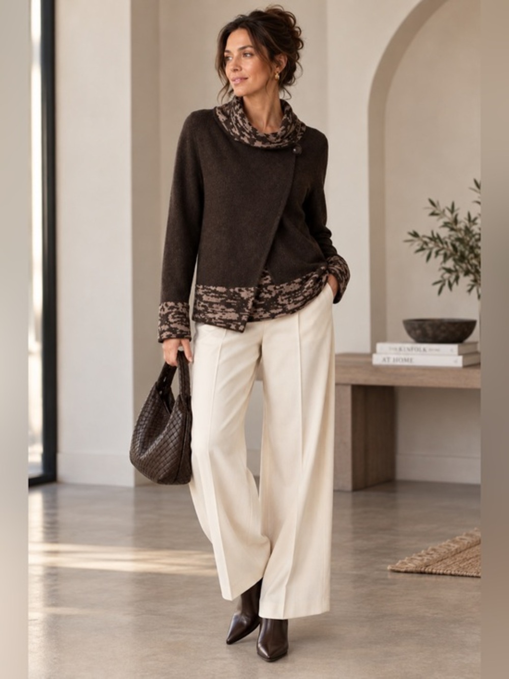 A. IDA Italy Wool Blend Wrap Cardigan M Brown Asymmetrical Artsy Travel Office